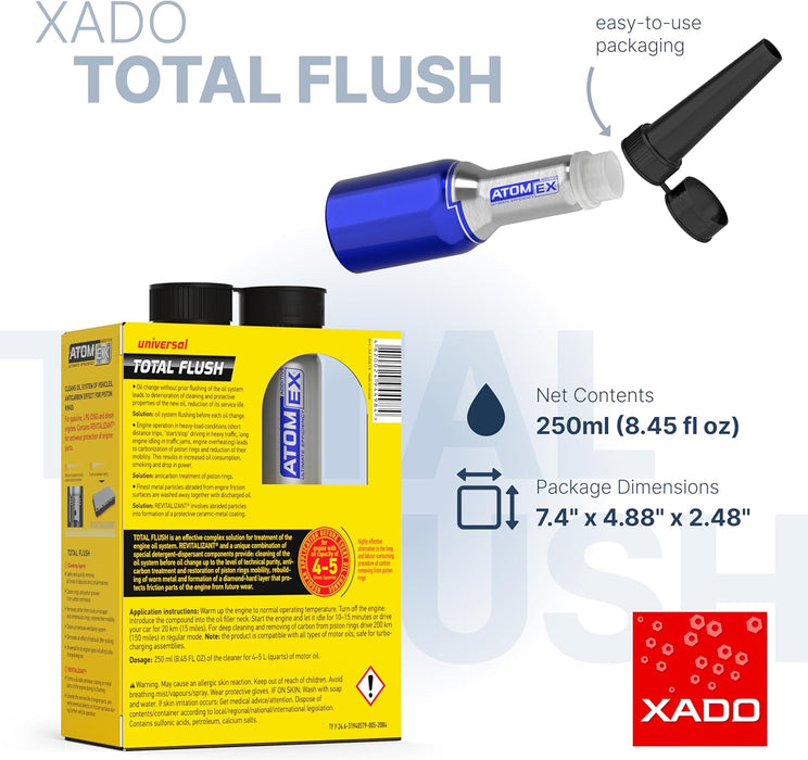 XADO Total Flush - Engine Oil System Cleaner & Motor Flush Treatment - Stops Oil From Burning - Carbon and Sludge Remover